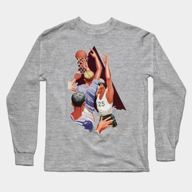 Vintage Sports Basketball Players Shooting a Blasket Long Sleeve T-Shirt by MasterpieceCafe